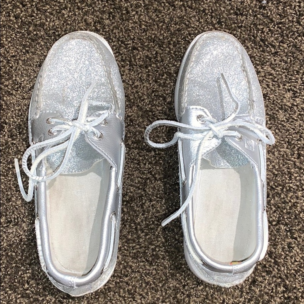 Silver Sparkle Sperry Top-Sider Women’s 5.5 Mens 4